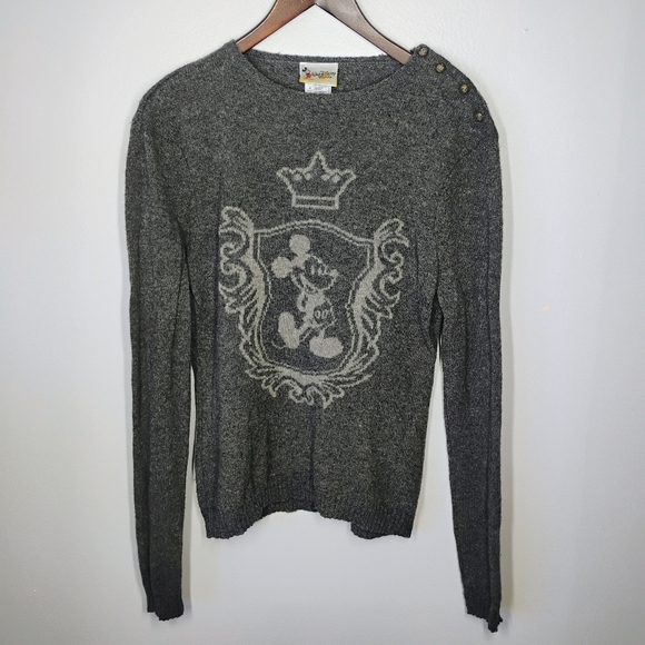 Walt Disney World Mickey Mouse Crest Lambswool Sweater Gray Size Medium - Picture 1 of 12
